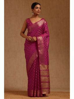 Soch - Womens Fuchsia Art Silk Floral Zari Woven Saree with Unstitched Blouse