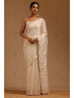 Soch - Womens Tusshar Hand Embroidered Saree with Unstitched Blouse
