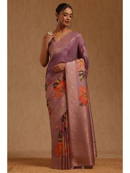 Soch - Womens Purple Dola Silk Floral Zari Woven Saree with Unstitched Blouse