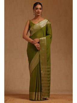Soch - Womens Green Georgette Zari Woven Saree with Unstitched Blouse