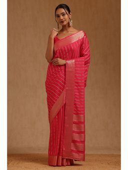 Soch - Womens Fuchsia Georgette Stripes Zari Woven Saree with Unstitched Blouse