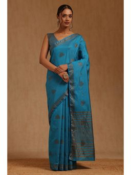 Soch - Womens Blue Georgette Zari Woven Saree with Unstitched Blouse