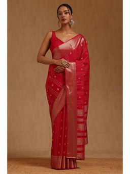 Soch - Womens Red Georgette Zari Woven Saree with Unstitched Blouse