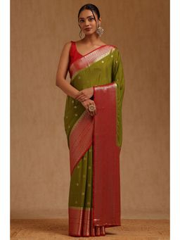 Soch - Womens Green Georgette Floral Woven Saree with Unstitched Blouse