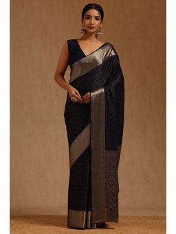 Soch - Womens Black Georgette Woven Design Saree with Unstitched Blouse