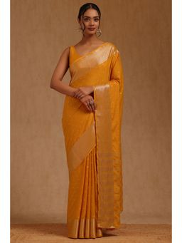 Soch - Womens Mustard Georgette Zari Woven Saree with Unstitched Blouse