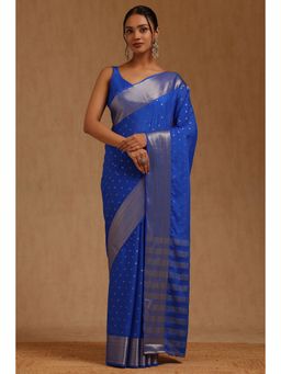 Soch - Womens Royal Blue Georgette Zari Woven Saree with Unstitched Blouse