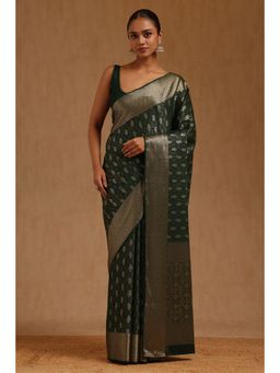 Soch - Womens Green Georgette Floral Woven Saree with Unstitched Blouse