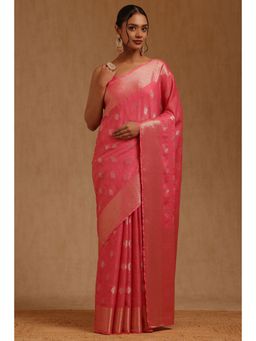Soch - Womens Pink Georgette Ethnic Motifs Zari Woven Saree with Unstitched Blouse