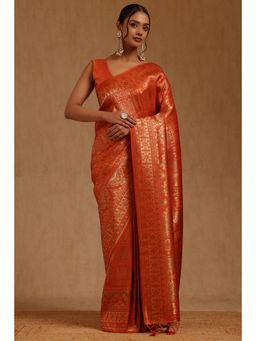 Soch - Womens Orange Tusshar Zari Woven Saree with Unstitched Blouse