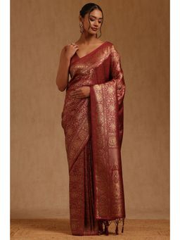 Soch - Womens Maroon Tusshar Floral Woven Saree with Unstitched Blouse