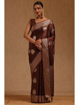 Soch - Womens Brown Satin Zari Woven Saree with Unstitched Blouse