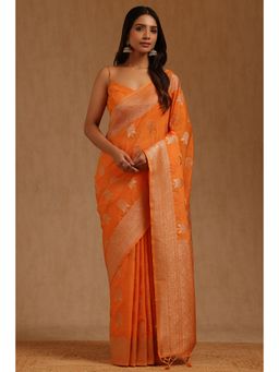 Soch - Womens Orange Tusshar Floral Woven Saree with Unstitched Blouse