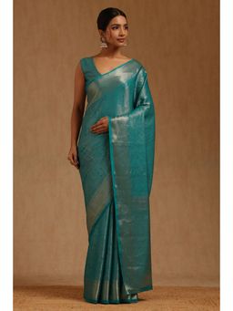Soch - Womens Teal Georgette Zari Woven Saree with Unstitched Blouse