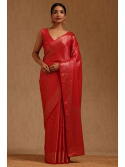 Soch - Womens Red Georgette Zari Woven Saree with Unstitched Blouse