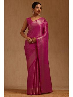 Soch - Womens Fuchsia Georgette Zari Woven Saree with Unstitched Blouse