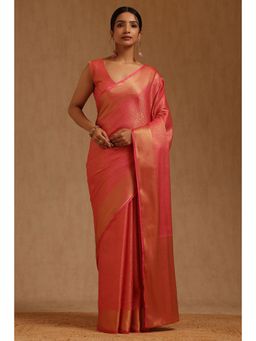 Soch - Womens Pink Georgette Floral Woven Saree with Unstitched Blouse