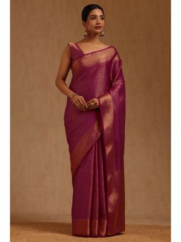 Soch - Womens Wine Georgette Floral Woven Saree with Unstitched Blouse