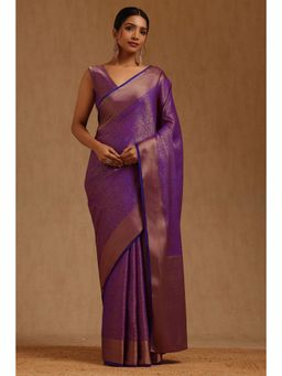 Soch - Womens Purple Georgette Floral Woven Saree with Unstitched Blouse
