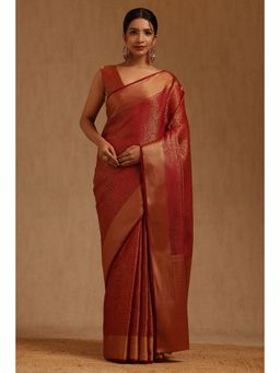 Soch - Womens Maroon Georgette Floral Woven Saree with Unstitched Blouse