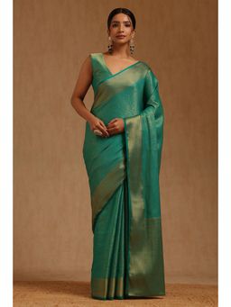 Soch - Womens Green Georgette Floral Woven Saree with Unstitched Blouse