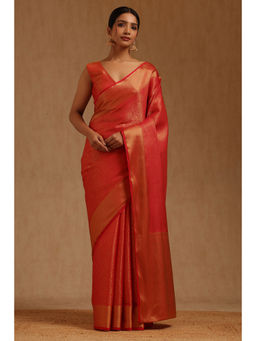 Soch - Womens Red Georgette Floral Woven Saree with Unstitched Blouse