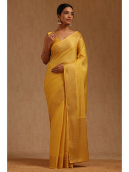 Soch - Womens Yellow Georgette Floral Woven Saree with Unstitched Blouse