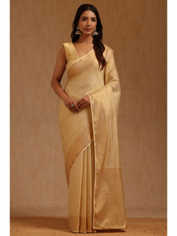 Soch - Womens Beige Georgette Floral Woven Saree with Unstitched Blouse