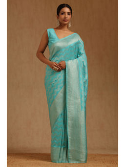 Soch - Womens Powder Blue Georgette Zari Woven Saree with Unstitched Blouse