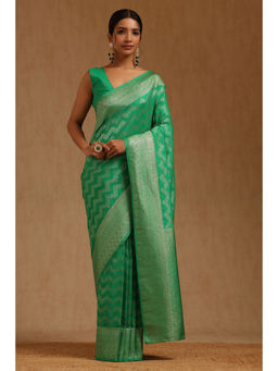 Soch - Womens Light Green Georgette Zari Woven Saree with Unstitched Blouse