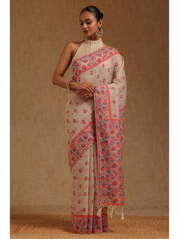 Soch - Womens Cream Chanderi Woven Design Saree with Unstitched Blouse