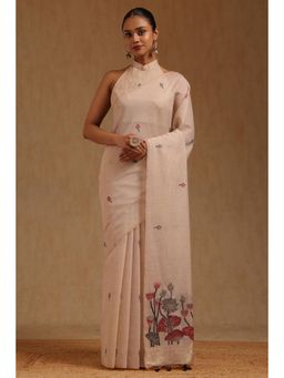 Soch - Womens Beige Chanderi Woven Design Saree with Unstitched Blouse