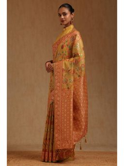 Soch - Womens Yellow Chanderi Floral Woven Saree with Unstitched Blouse