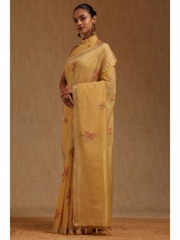 Soch - Womens Yellow Chanderi Floral Woven Design Saree with Unstitched Blouse