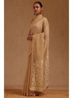 Soch - Womens Beige Chanderi Woven Design Saree with Unstitched Blouse
