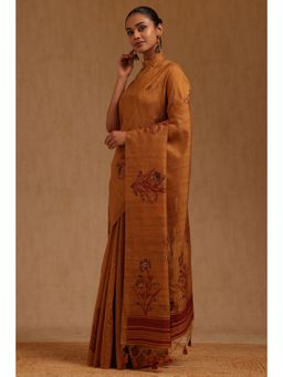 Soch - Womens Rust Tusshar Floral Woven Design Saree with Unstitched Blouse