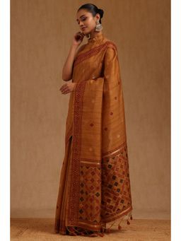Soch - Womens Brown Tusshar Woven Design Saree with Unstitched Blouse