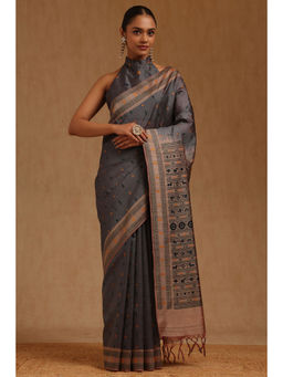 Soch - Womens Grey Tusshar Zari Woven Saree with Unstitched Blouse