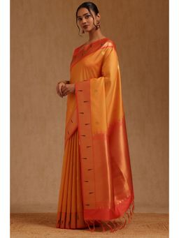 Soch - Womens Yellow Tusshar Woven Saree with Unstitched Blouse