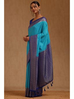Soch - Womens Blue Viscose Silk Zari Woven Saree with Unstitched Blouse