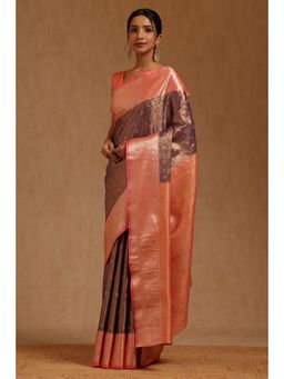 Soch - Womens Purple Silk Blend Floral Woven Saree with Unstitched Blouse