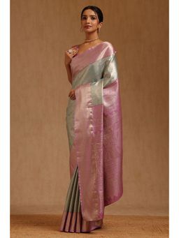 Soch - Womens Powder Blue Silk Blend Woven Saree with Unstitched Blouse