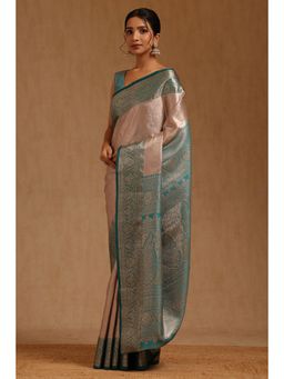 Soch - Womens Grey Silk Blend Woven Saree with Unstitched Blouse