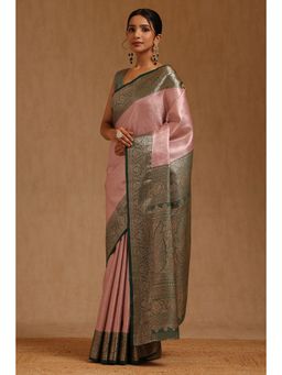 Soch - Womens Pink Silk Blend Woven Saree with Unstitched Blouse