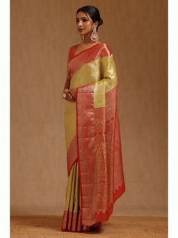 Soch - Womens Light Green Silk Blend Woven Saree with Unstitched Blouse