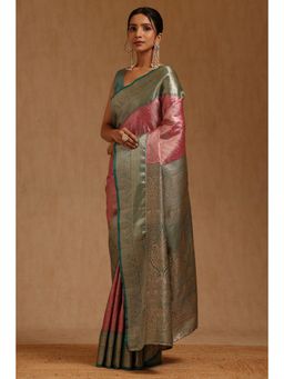 Soch - Womens Fuchsia Silk Blend Paisley Woven Saree with Unstitched Blouse