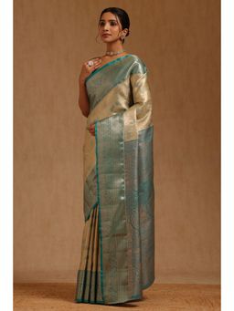Soch - Womens Light Green Silk Blend Paisley Woven Saree with Unstitched Blouse