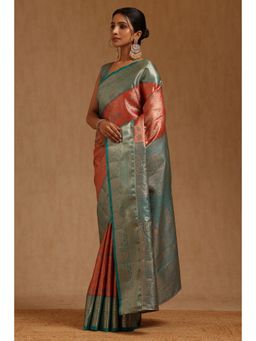 Soch - Womens Rust Silk Blend Paisley Woven Saree with Unstitched Blouse