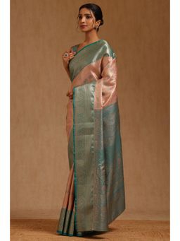 Soch - Womens Pink Silk Blend Paisley Woven Saree with Unstitched Blouse