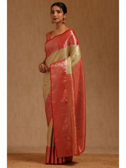 Soch - Womens Light Green Silk Blend Woven Saree with Unstitched Blouse